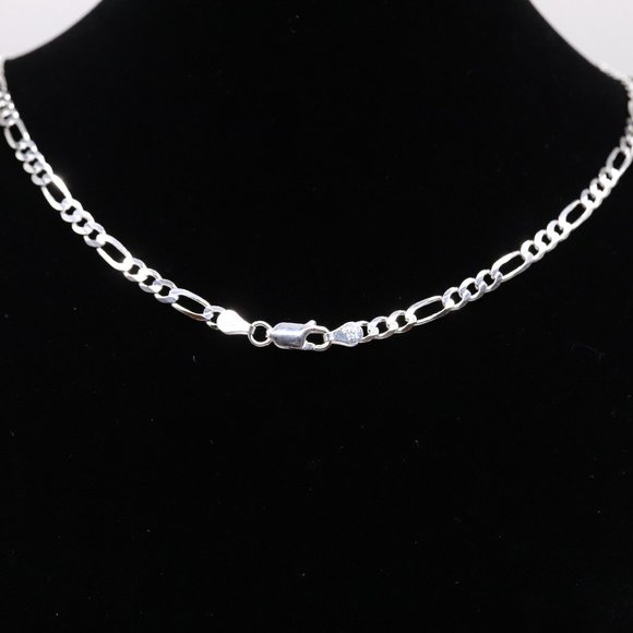 925 Sterling Silver Genuine Solid Figaro Link Chain Italian Necklace 4mm 20in - Picture 3 of 4